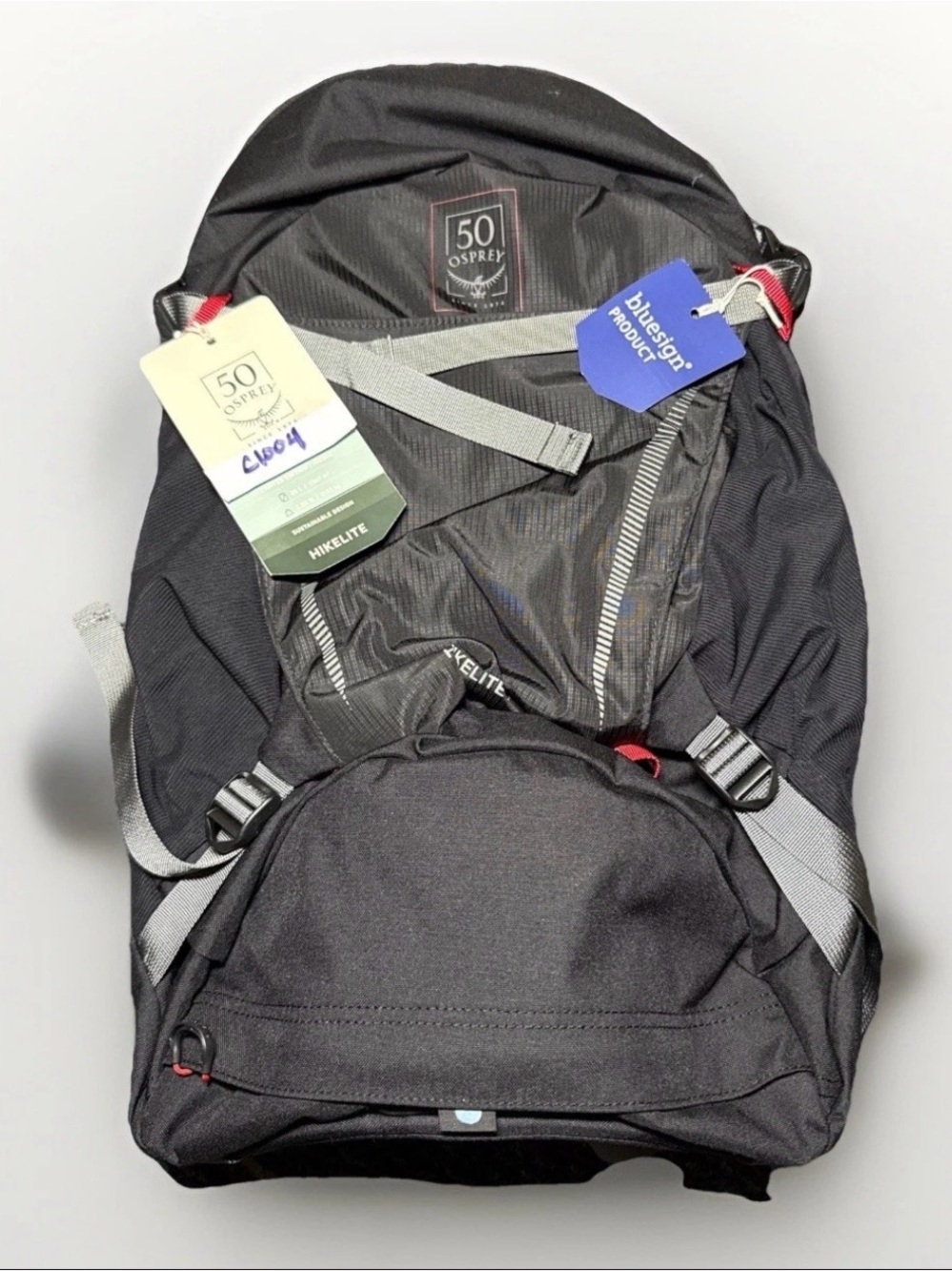 OSPREY Black and Gray Men's Hiking Backpack with Red Accents